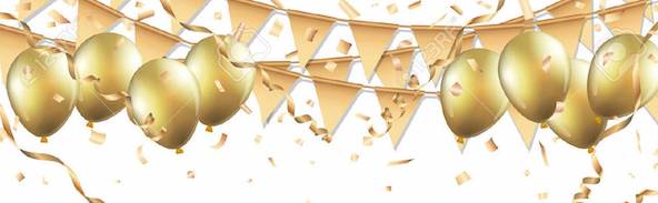 67583727 gold balloons confetti and streamers on white background 